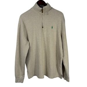 Polo Ralph Lauren Tan 1/4 Quarter Zip Pullover Sweater Mens L Cotton Knit